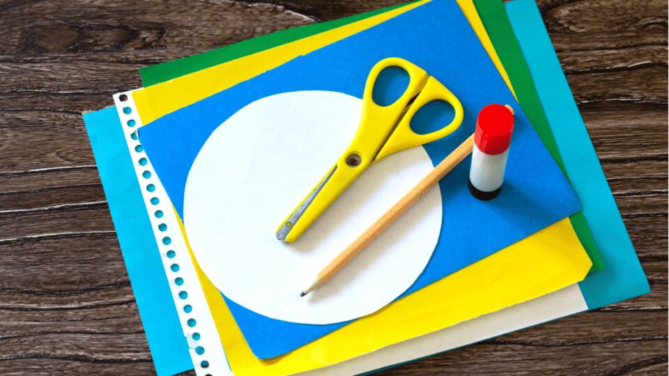 classroom supplies on a desk
