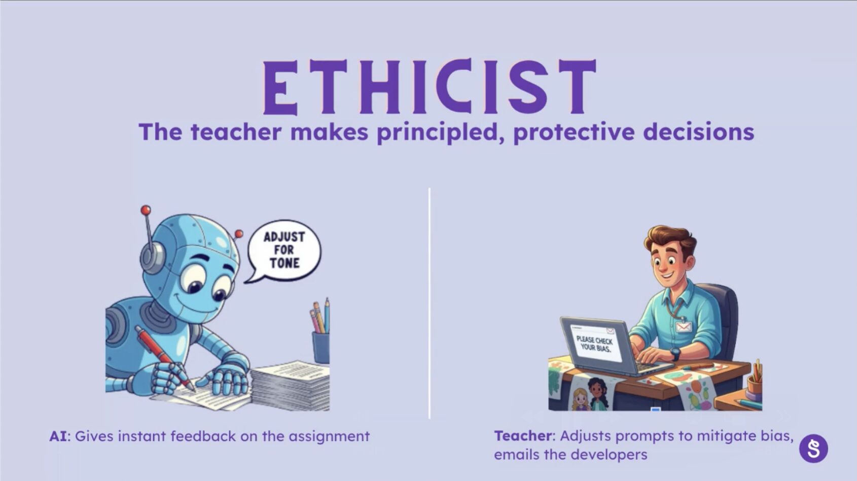 The teacher makes principled, protective decisions in the classroom with AI