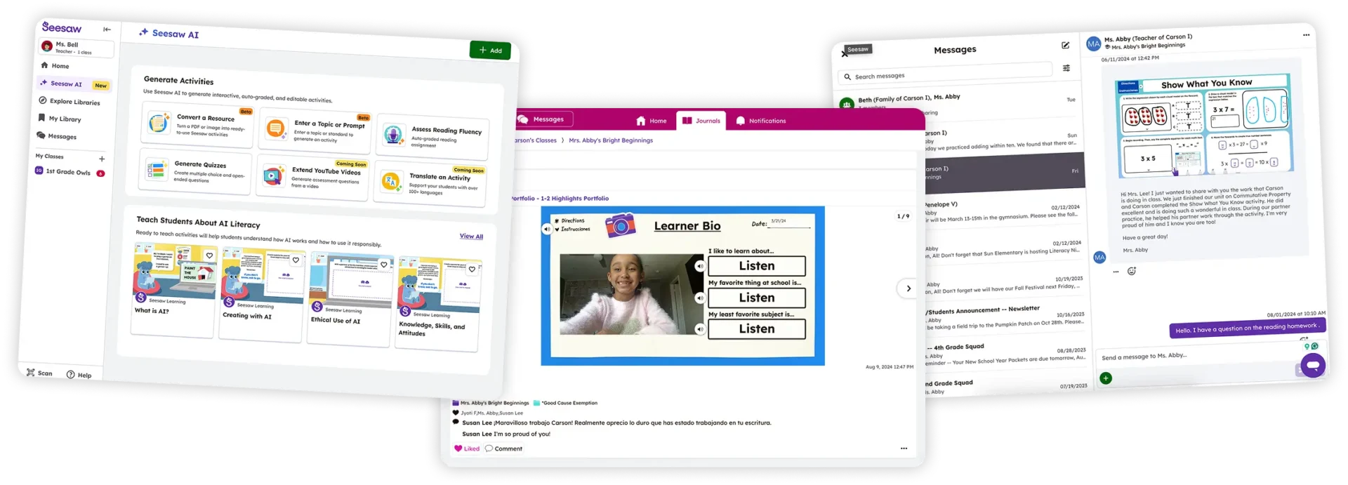 Seesaw product screens