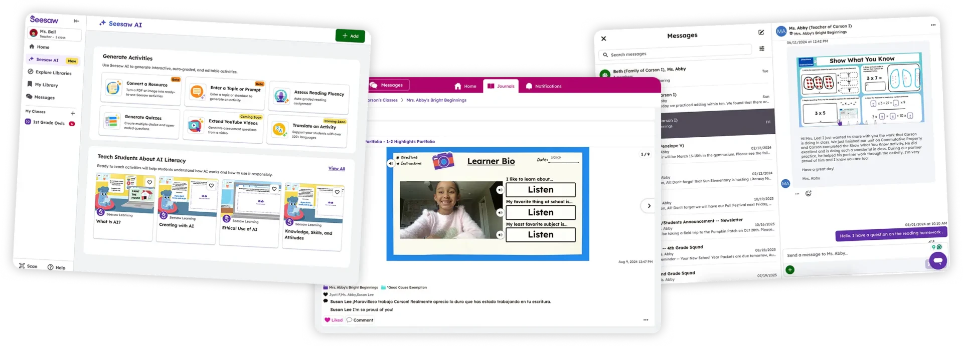 Seesaw product screens